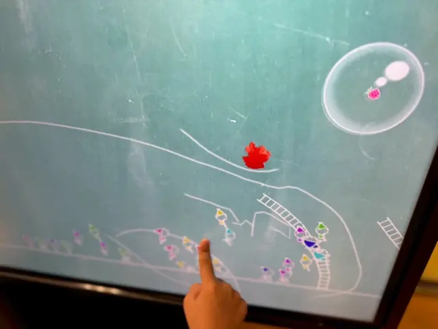 ⭐︎小人たちと遊ぶ黒板がやってきました⭐︎

今日保育園に、新しいデジタル遊びのツール「チームラボ《小人が住まう黒板》」を導入しました⭐︎
黒板の上では、小さな小人たちが元気に動き回ります。子どもたちが指で線や絵を描くと、小人たちはその線の上を歩いたり、ジャンプしたり、時には囲いの中に入ってしまったりします！

子どもたちは「どうしたら小人が喜ぶかな？」「この線を、繋げたらどうなるかな？」と想像を膨らませながら、夢中で試したり考えたりしています。
遊びながら表現力や観察力、因果関係を考える力が育まれ、ゴールや正解が無い新しい形の“アート×あそび”です。
これからも子どもたちが自由に発想し、感じたことを形にできる環境を大切にしていきたいと思います！
お迎えの際にはぜひ黒板をご覧ください。

#後閑あさひ保育園 
＃チームラボ
＃こびとが住まう黒板
#共同で創造する